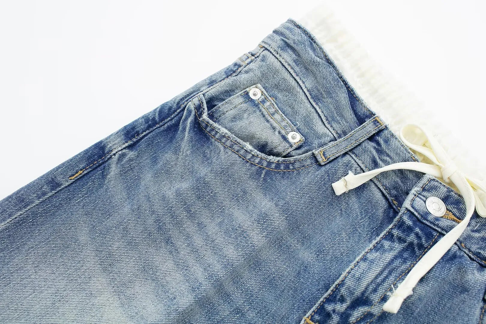 Women’s Retro Mid‑Waist Straight‑Leg Jeans with Lace‑Up