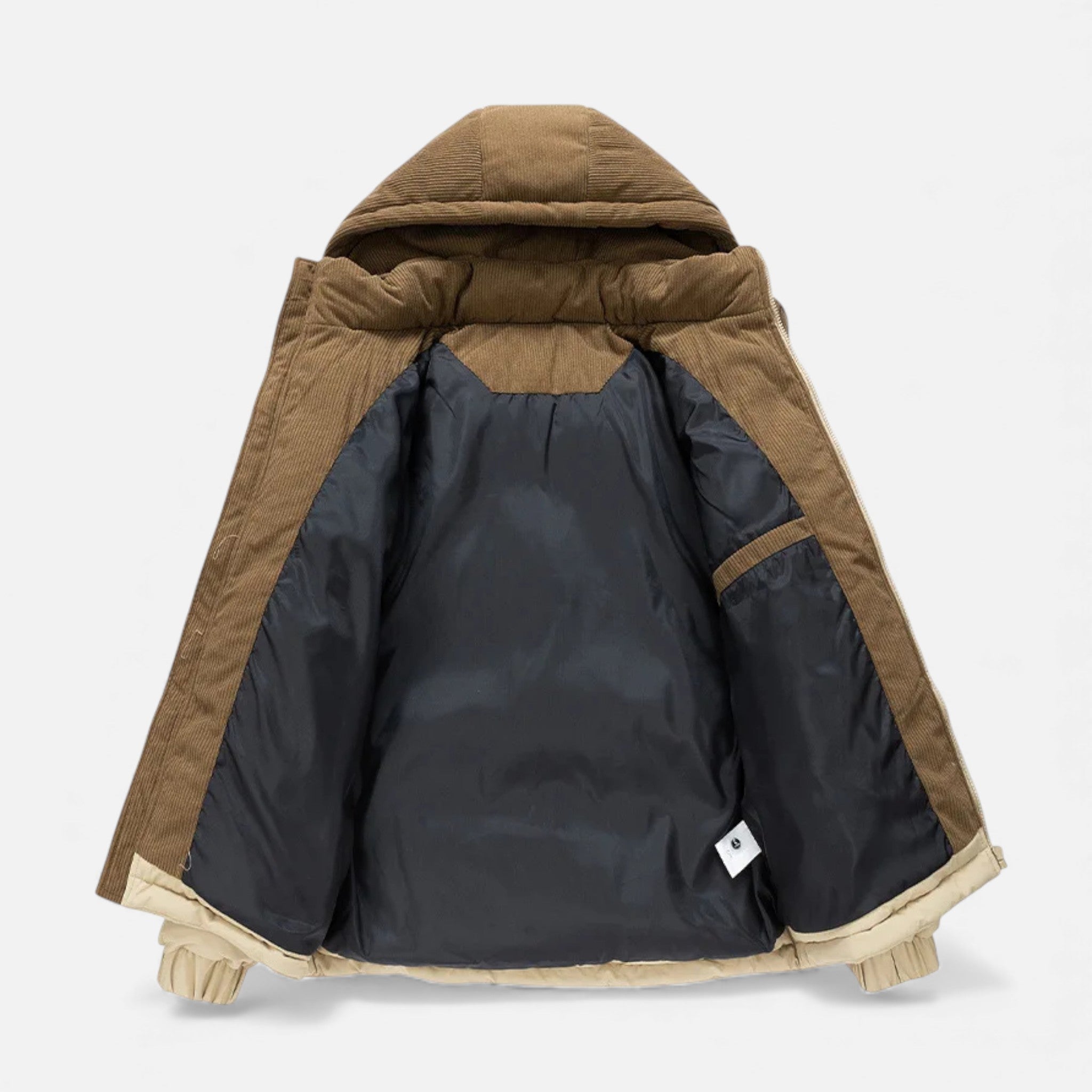 Men’s Quilted Waterproof Fleece Winter Jacket with Removable Hood and Stand-up Collar