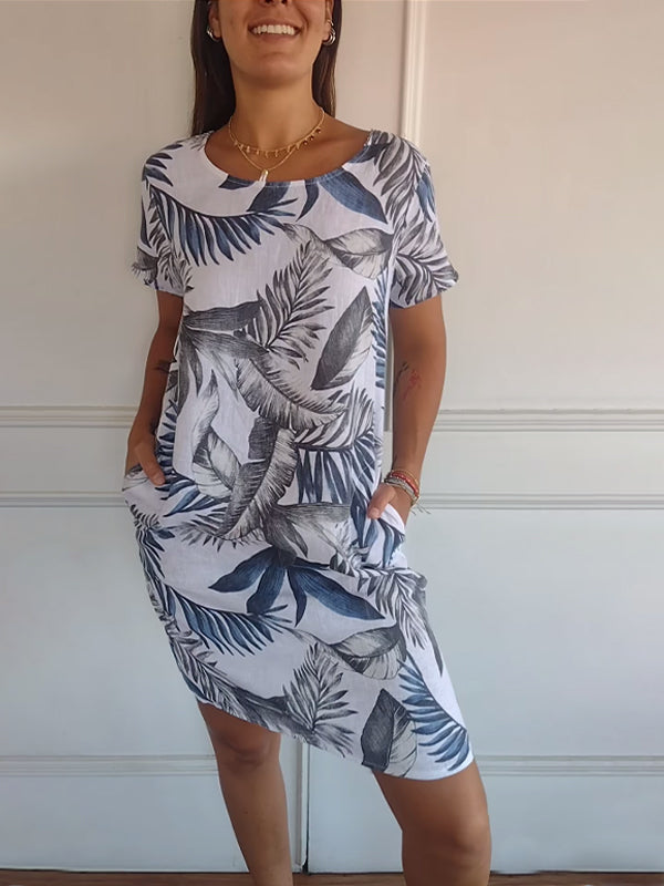Women’s Leaf Print Travel Day Outfit Summer Dresses