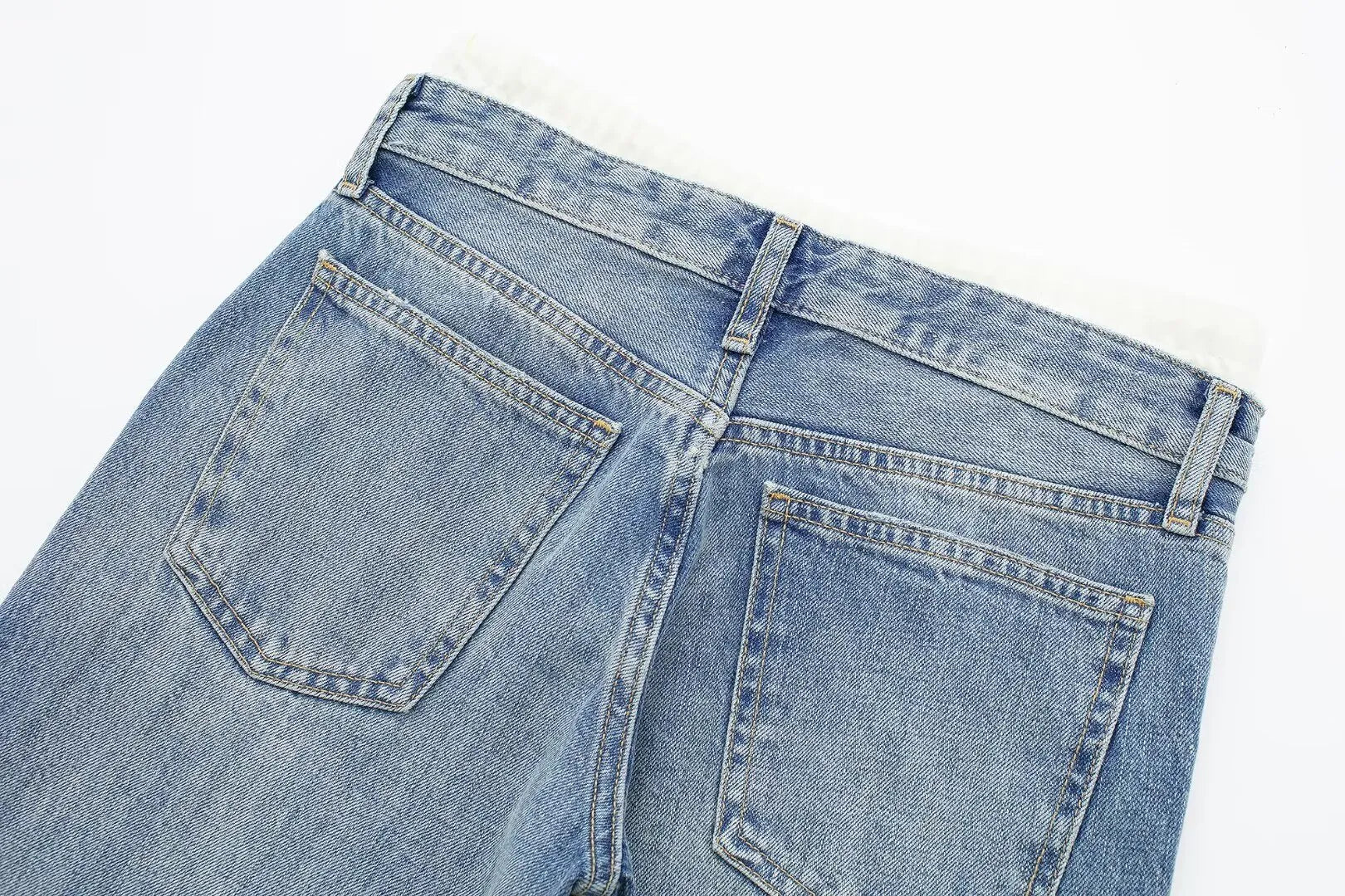 Women’s Retro Mid‑Waist Straight‑Leg Jeans with Lace‑Up