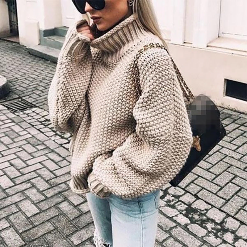 Women’s Turtleneck Chunky Knit Jumper Warm Relaxed Fit Style