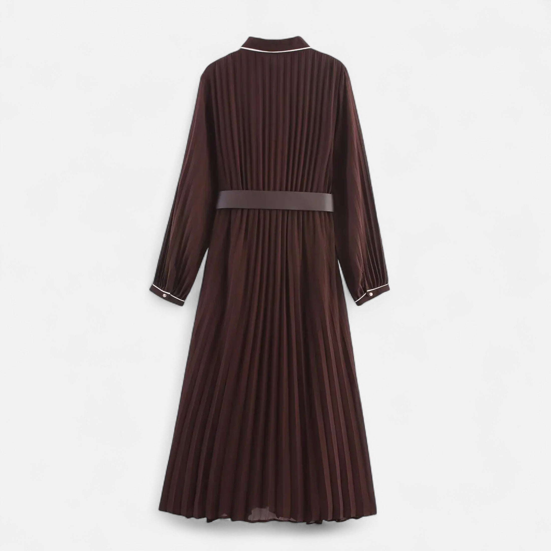 Women’s Chiffon Season Belted Turn-Down Long Midi Dress