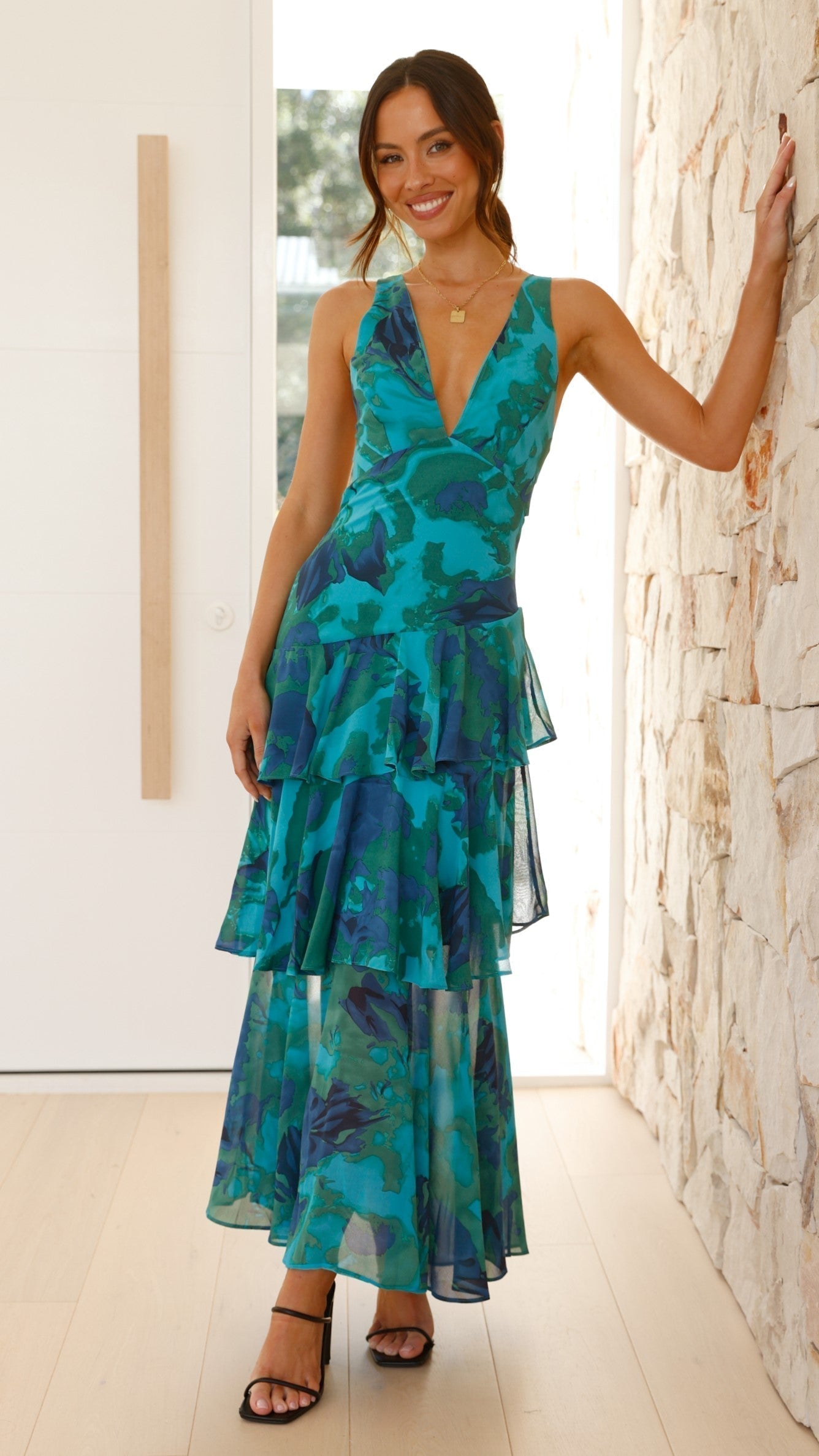 Women's Elegant Seasonal Maxi Summer Dress with Deep V-Neckline