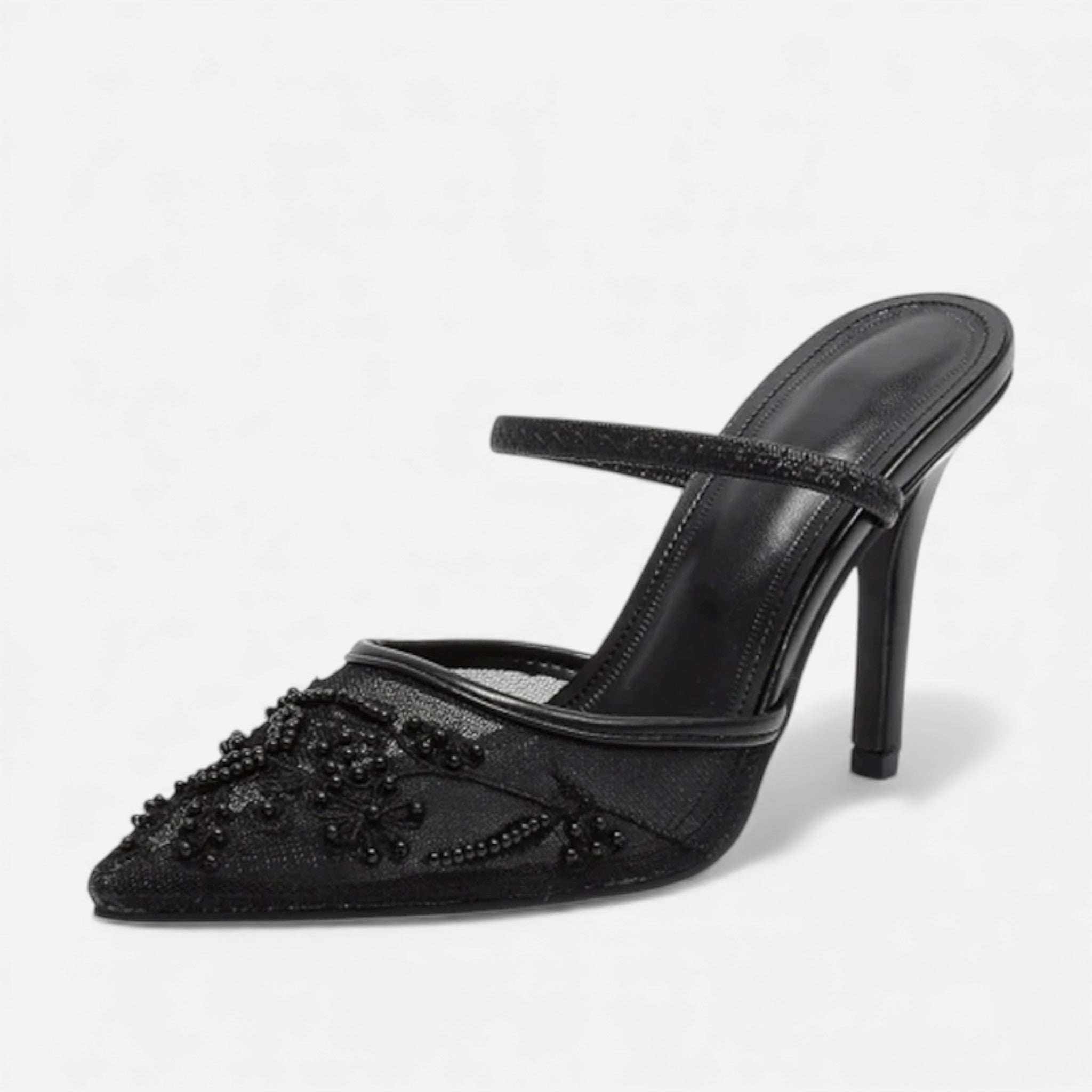 Women’s Elegant Airy Floral Embroidered Mesh Designer Heels
