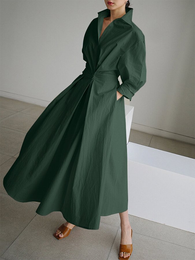Women's Timeless Chic Leisurely Midi Dress with Button Closure