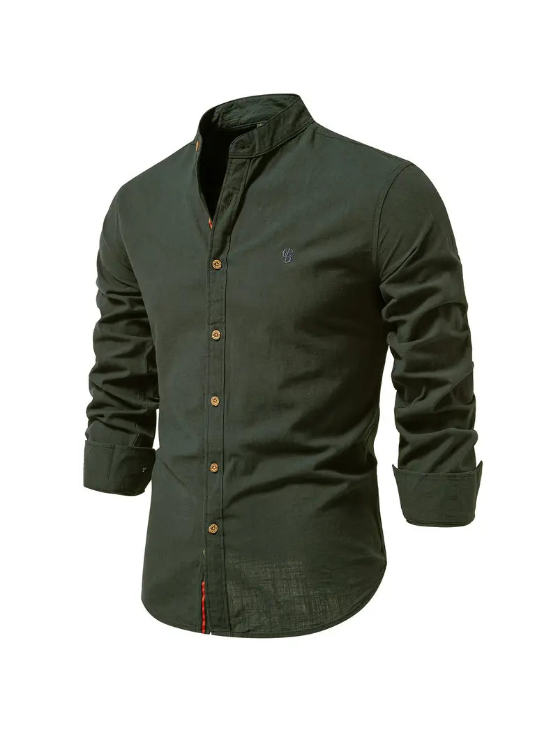 Men's Casual Streetwear Outdoor Shirt with Stand-up Collar and Button Front