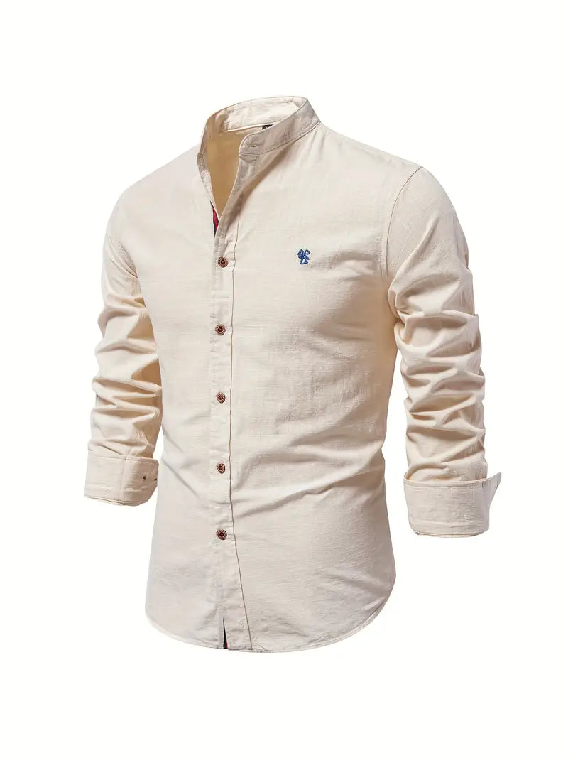 Men's Casual Streetwear Outdoor Shirt with Stand-up Collar and Button Front