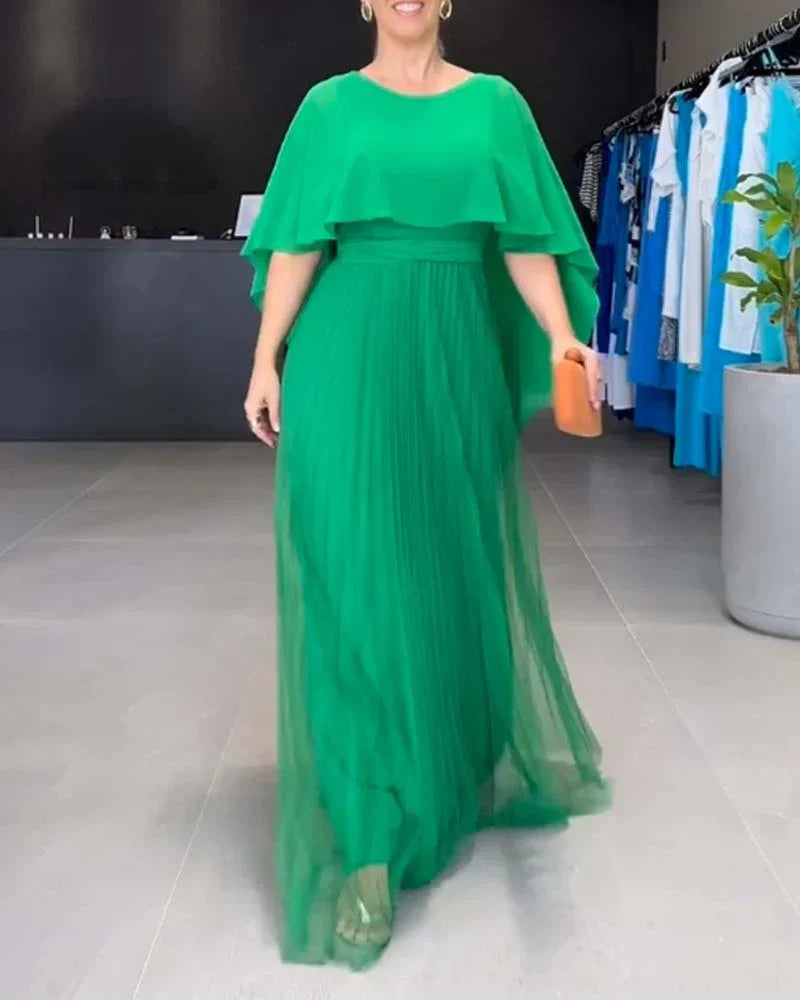 Exquisite Formal Elegant Flowing Pleated Cape Evening Dress for Women