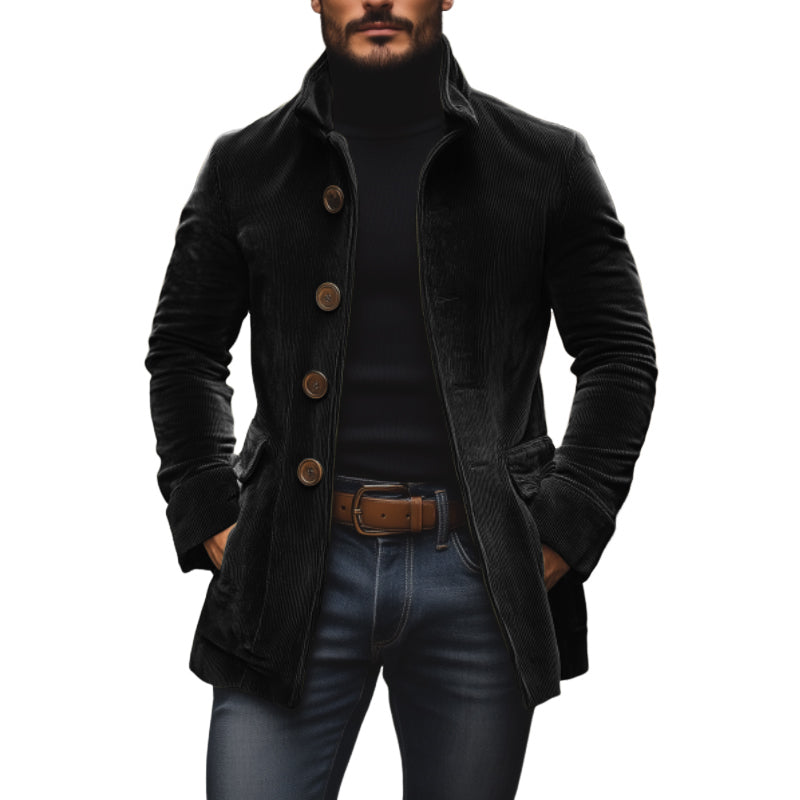 Men's Practical Slim Fit Warm Corduroy Coat with Stand-Up Collar and Side Pockets