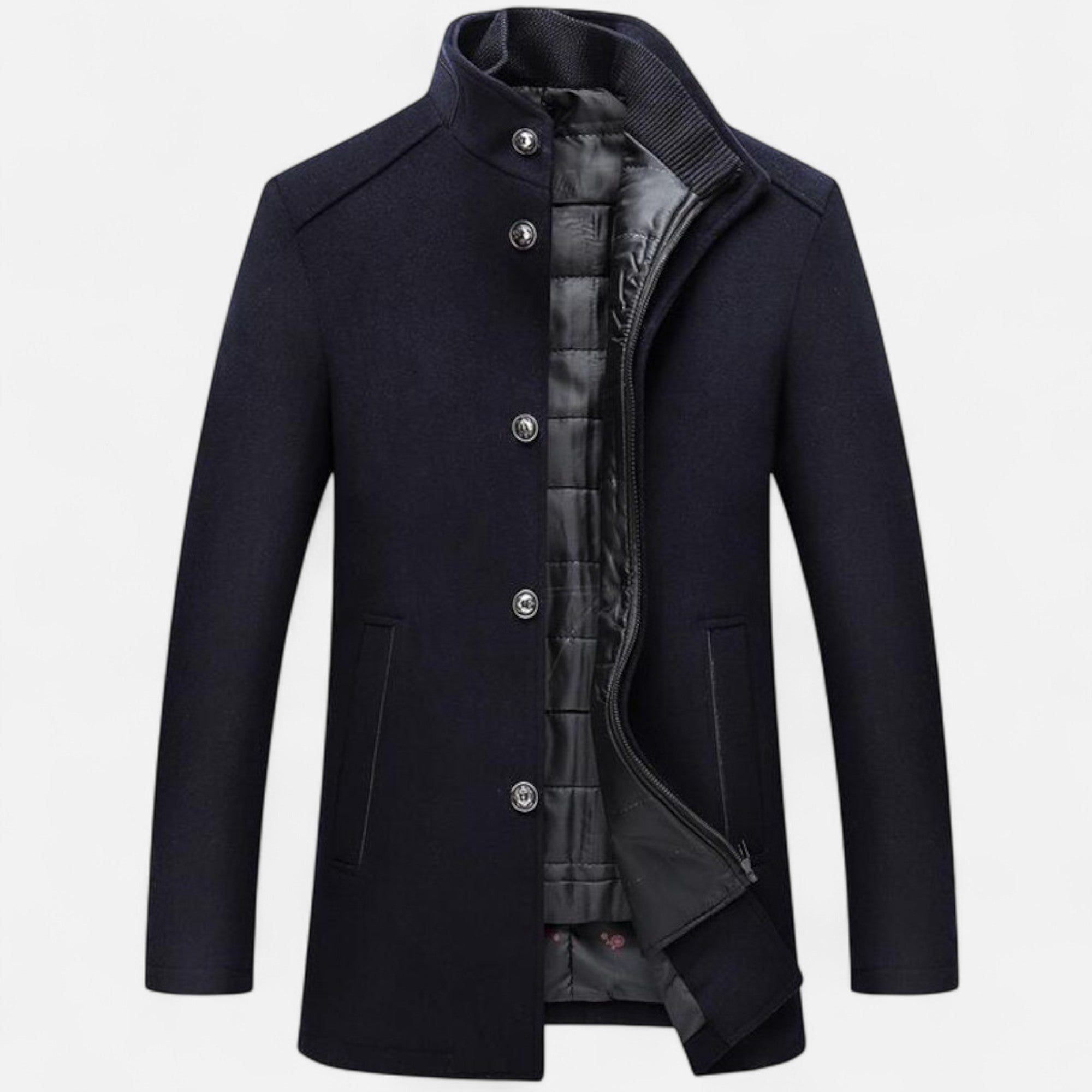 Men’s Classic Long Formal Warm Overcoat with Vest Panel