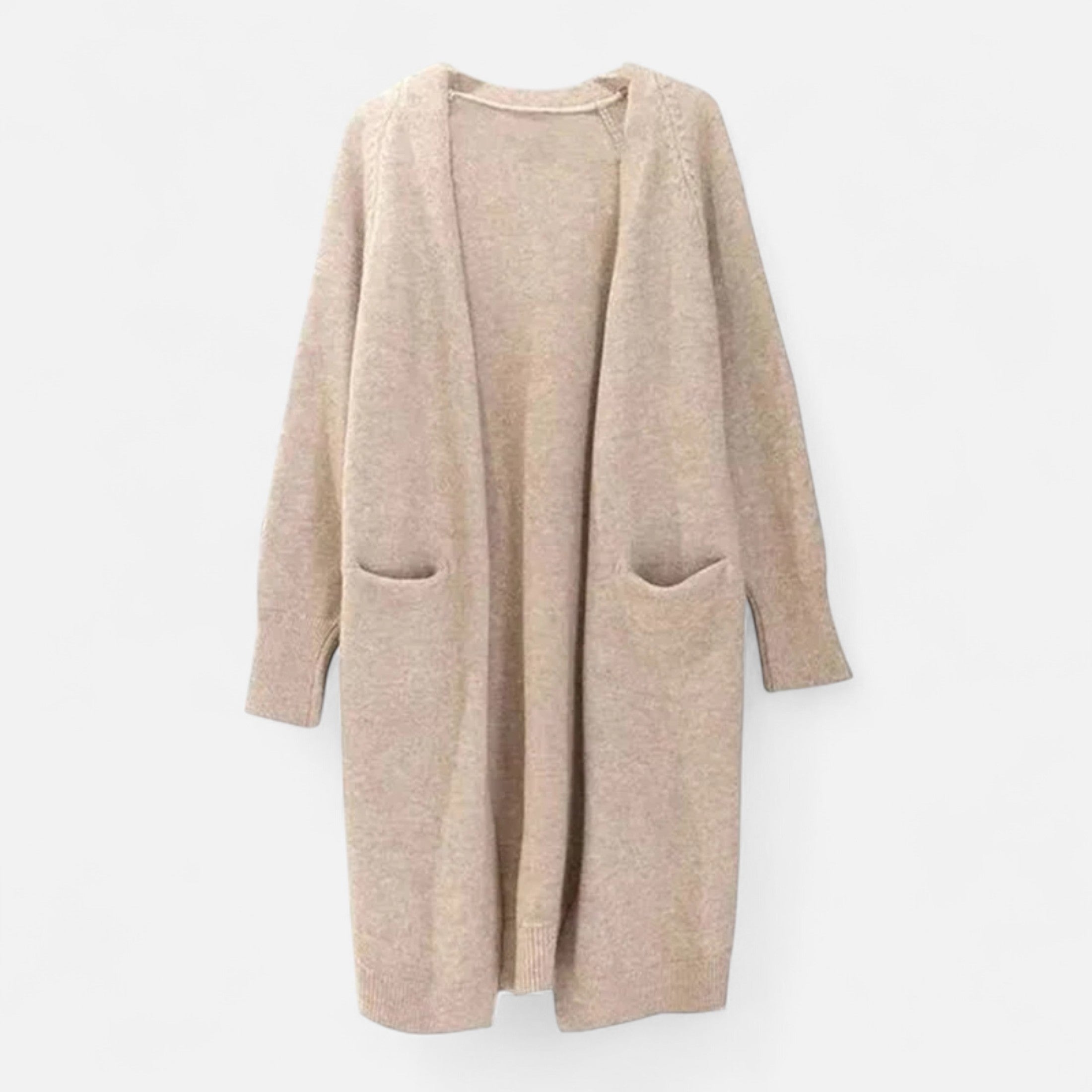 Women’s Stylish Thick Knitted Warm Cardigan with V-Neckline and Discreet Pockets