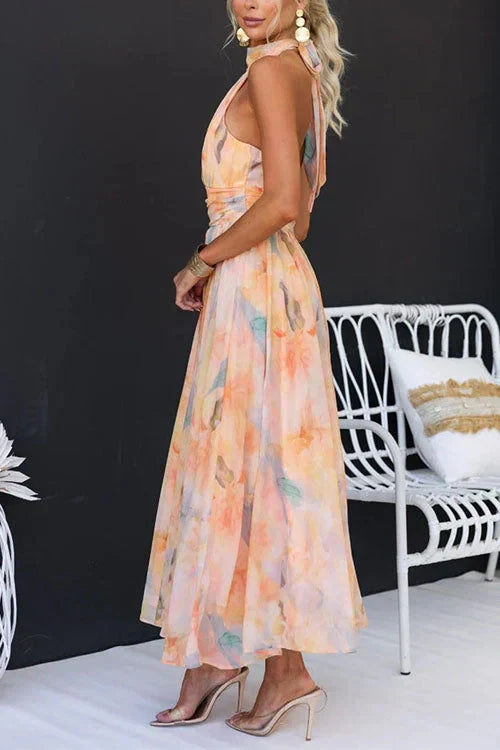 Women's Long Boho Floral Halter Maxi Summer Dresses