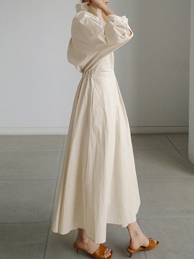 Women's Timeless Chic Leisurely Midi Dress with Button Closure