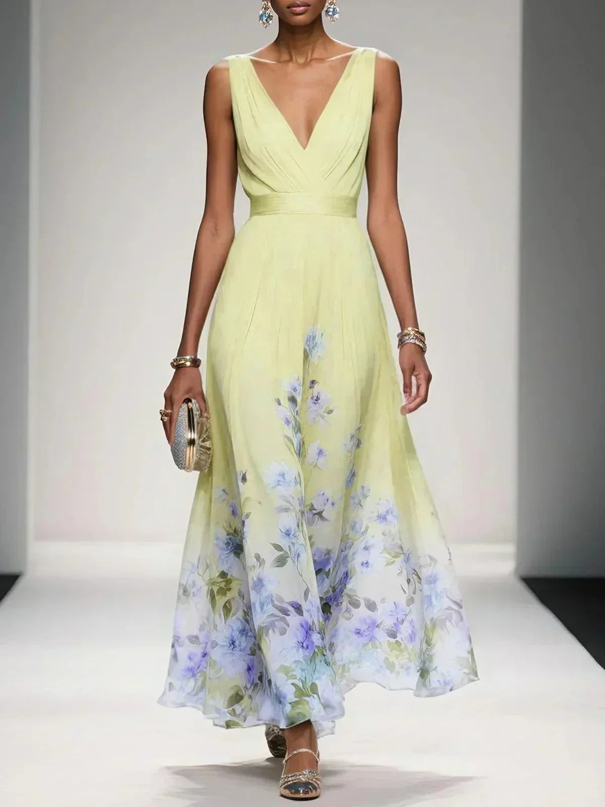 Women Elegant Celebration Floral Print Wedding Guest Dress