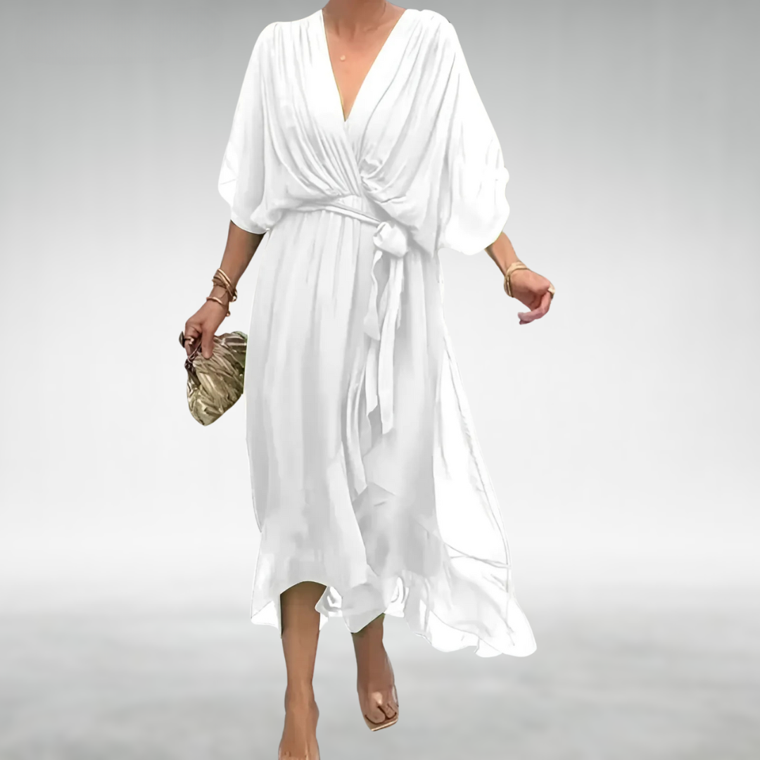 Women's Elegant Chiffon Occasion Maxi Dress with V-Neckline