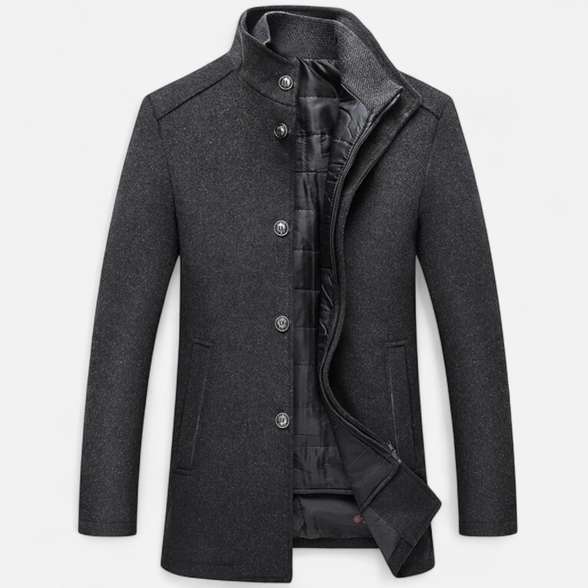 Men’s Classic Long Formal Warm Overcoat with Vest Panel