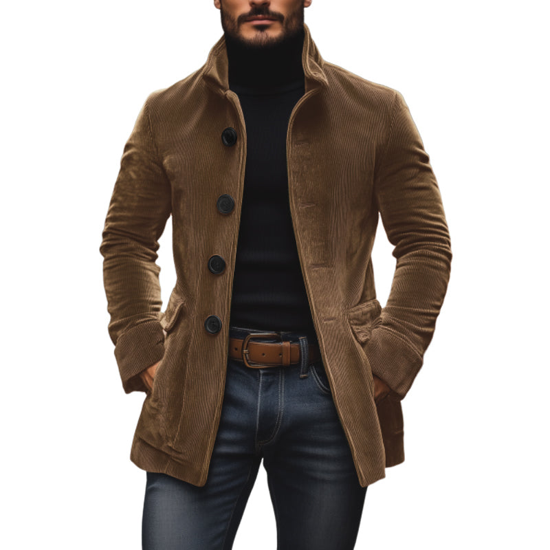 Men's Practical Slim Fit Warm Corduroy Coat with Stand-Up Collar and Side Pockets