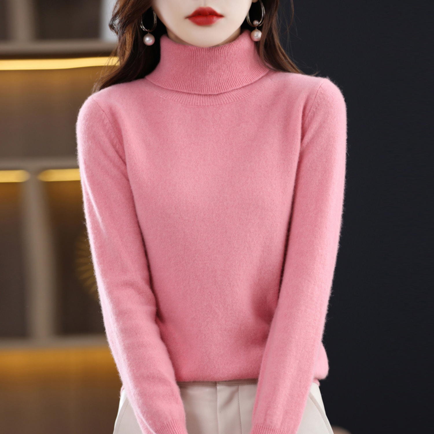 Women's Sophistication Warm Soft Knitted Roll Turtleneck Jumper
