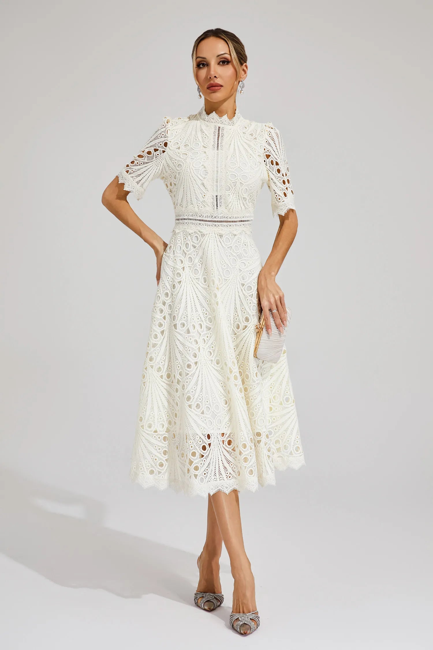 Women's Flattering Lace Party Evening Midi Dress for Women