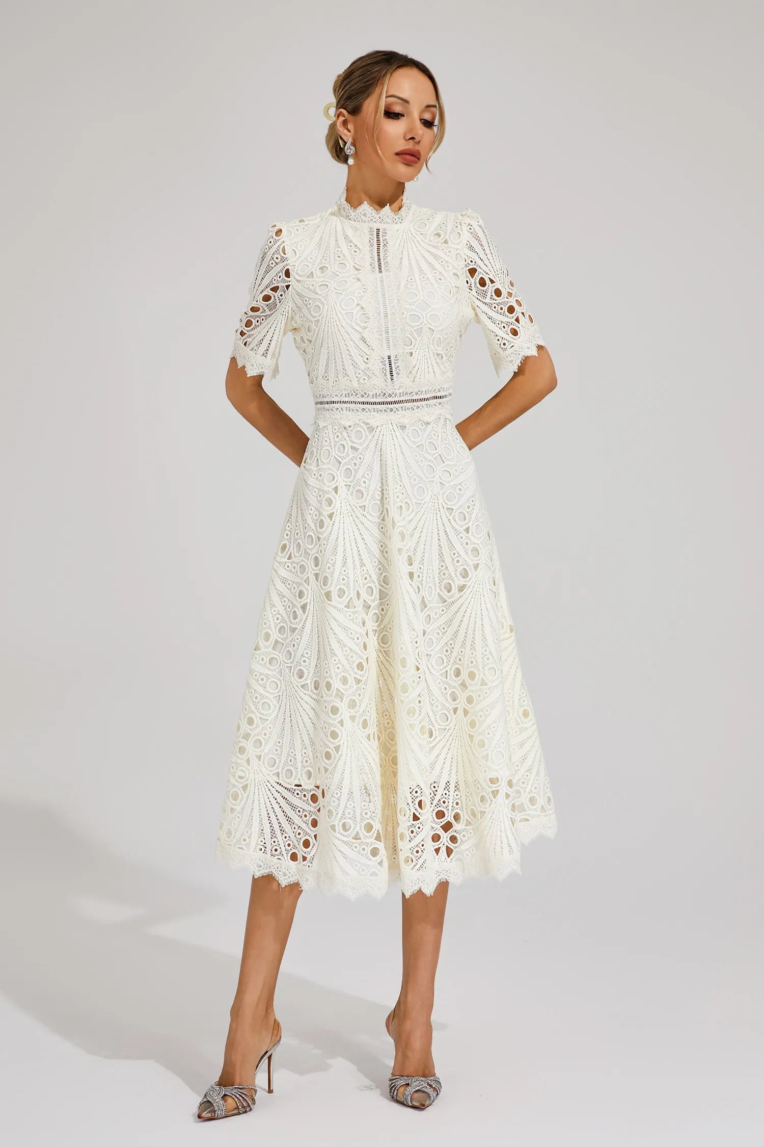 Women's Flattering Lace Party Evening Midi Dress for Women