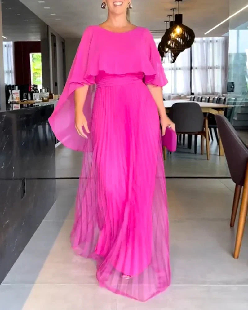 Exquisite Formal Elegant Flowing Pleated Cape Evening Dress for Women