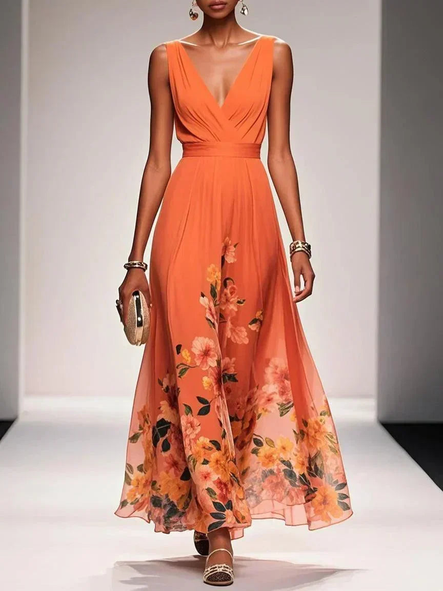 Women Elegant Celebration Floral Print Wedding Guest Dress