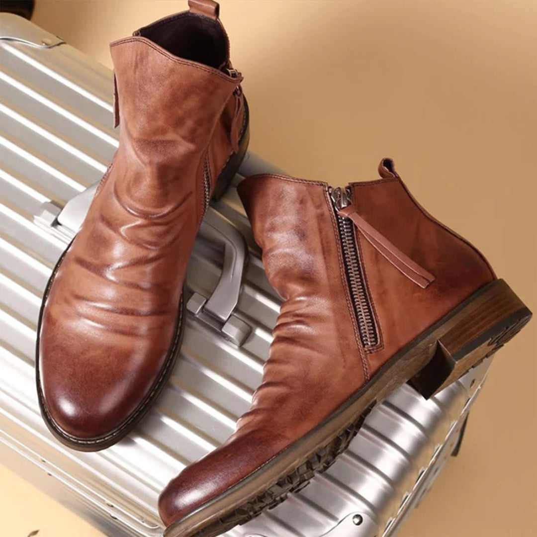 Casual Sleek Leather Zip Men’s Boots for Everyday Wear