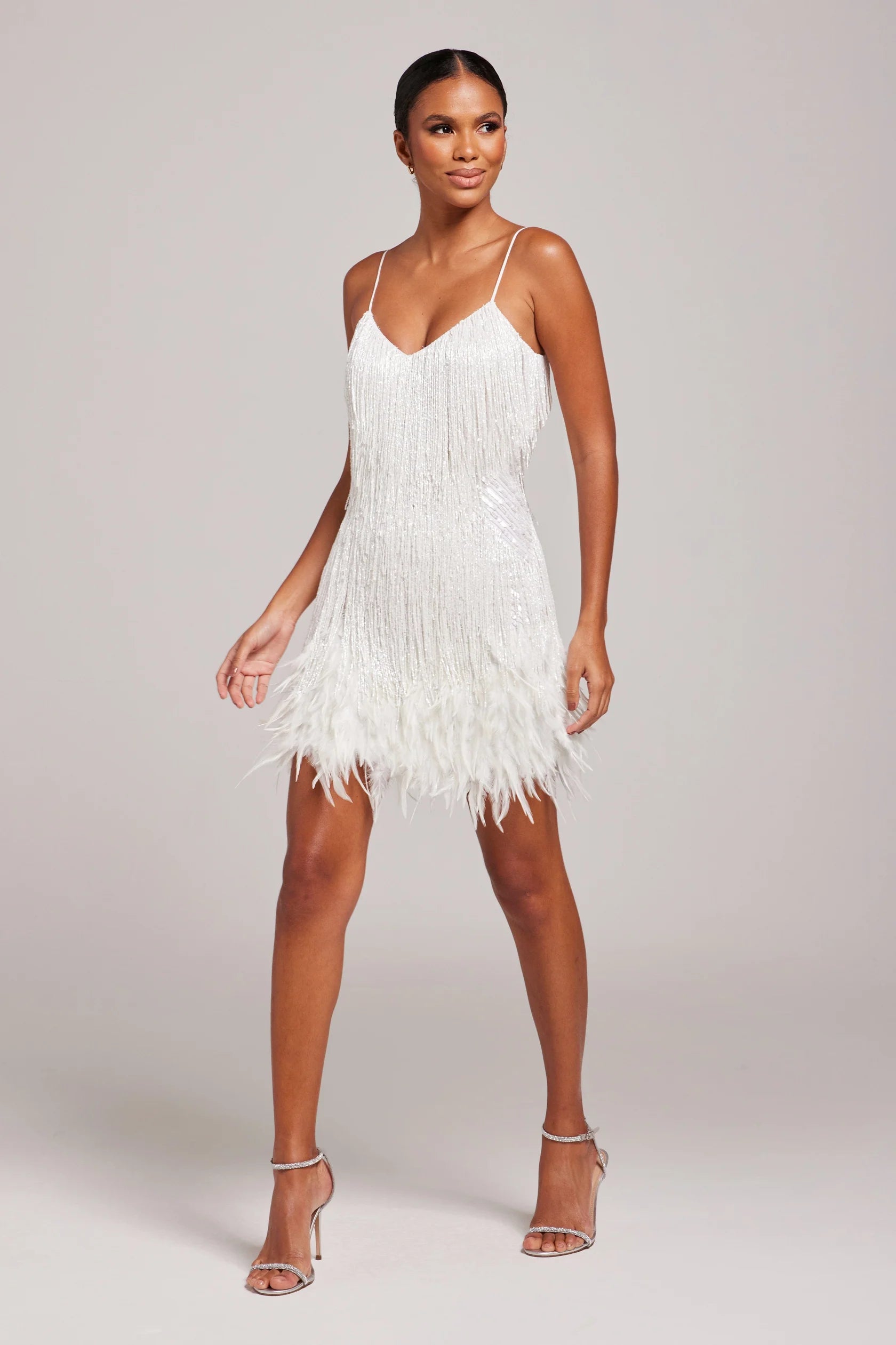 Women’s Fashion Party Mini Cocktail Dress with Fringe Feathers
