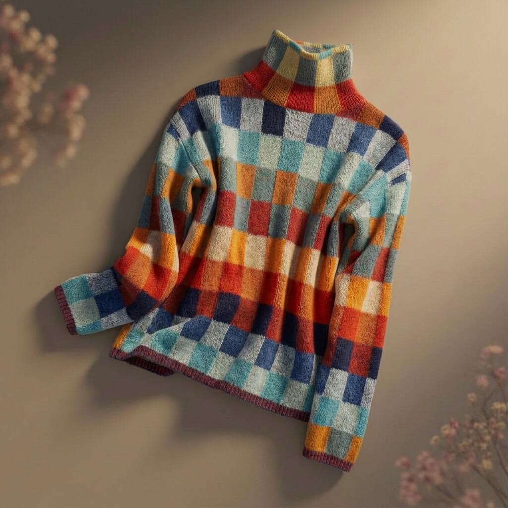 Calveria | Women’s Merino Wool Checkered Sweater