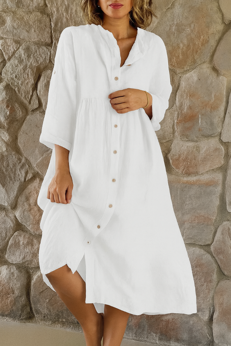 Versatile Relaxed Cotton Linen Shirt Dress for Women