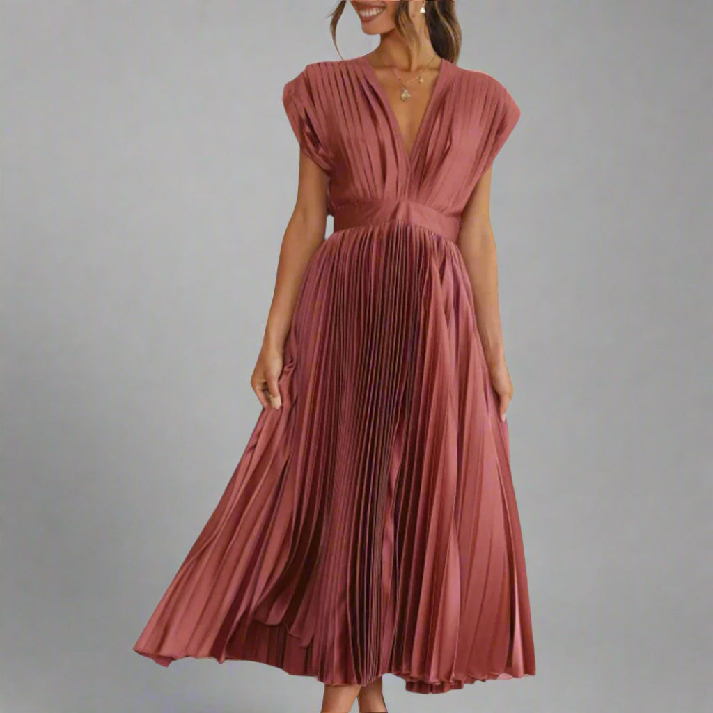 Women's Glamour Pleated Evening Wedding Stunning Formal Midi Dress