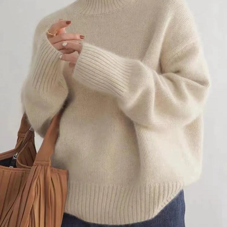 Women's Versatile Elegance Oversized Roll Turtleneck Cashmere Sweater
