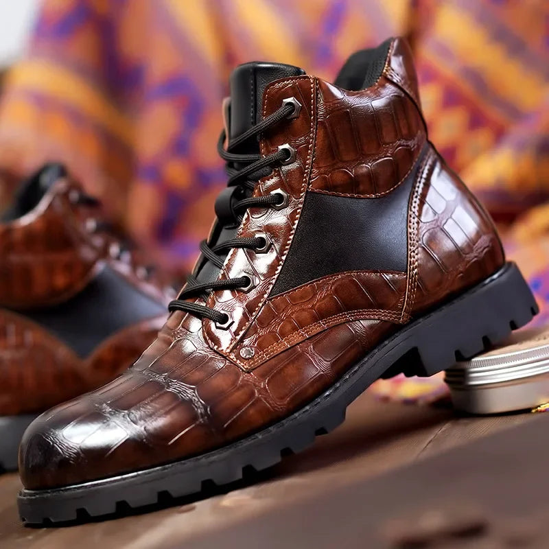 Combat Alligator Lace-up Rugged Ankle Men's Boots