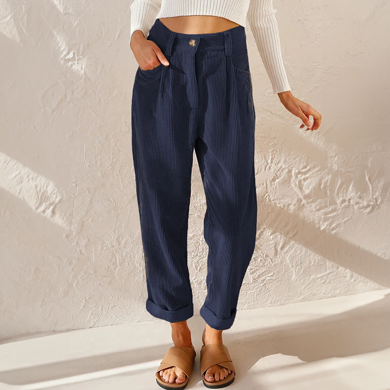 Women's Fashionable Stretchy High Waist Corduroy Pants with Wide Legs for Casual Look
