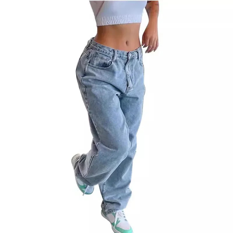 Fashionable Classic Mid Rise Baggy Jeans for Women