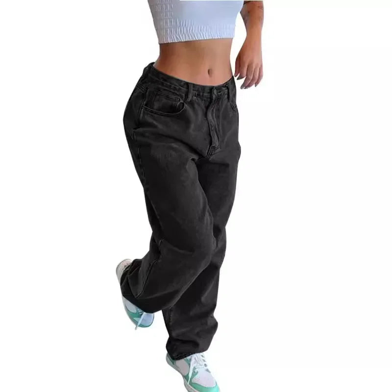 Fashionable Classic Mid Rise Baggy Jeans for Women