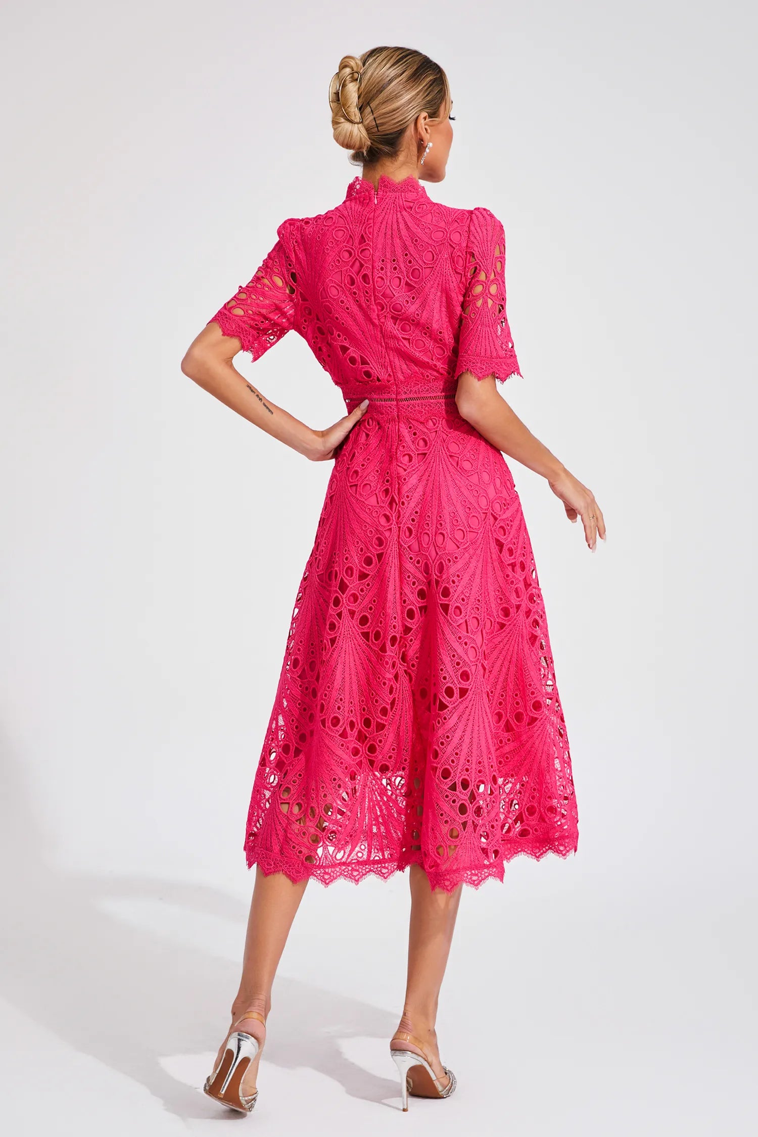 Exquisite Airy Lace Wedding Party Midi Dress for Women