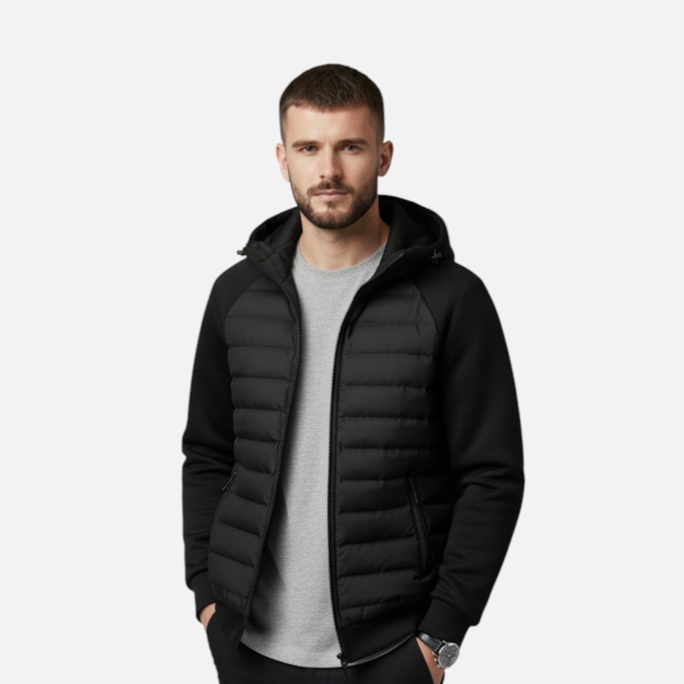 Modern Winter Spliced Quilted Hooded Down Jacket for Men