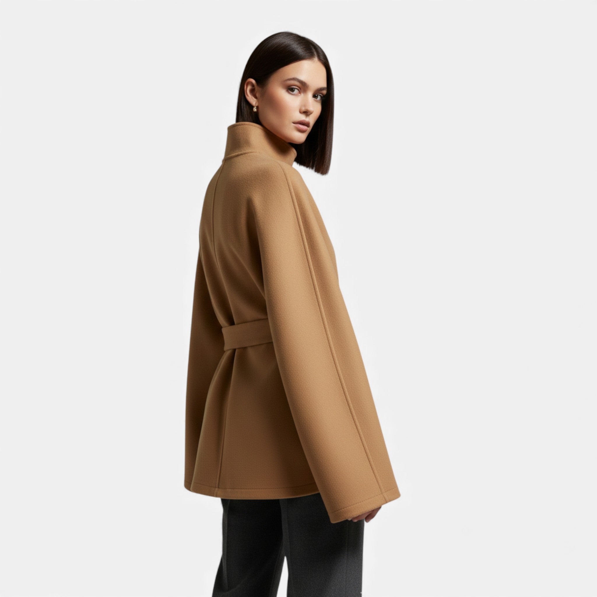 Women’s Exquisite Belted Fashion Cape Coat for Winter and Autumn