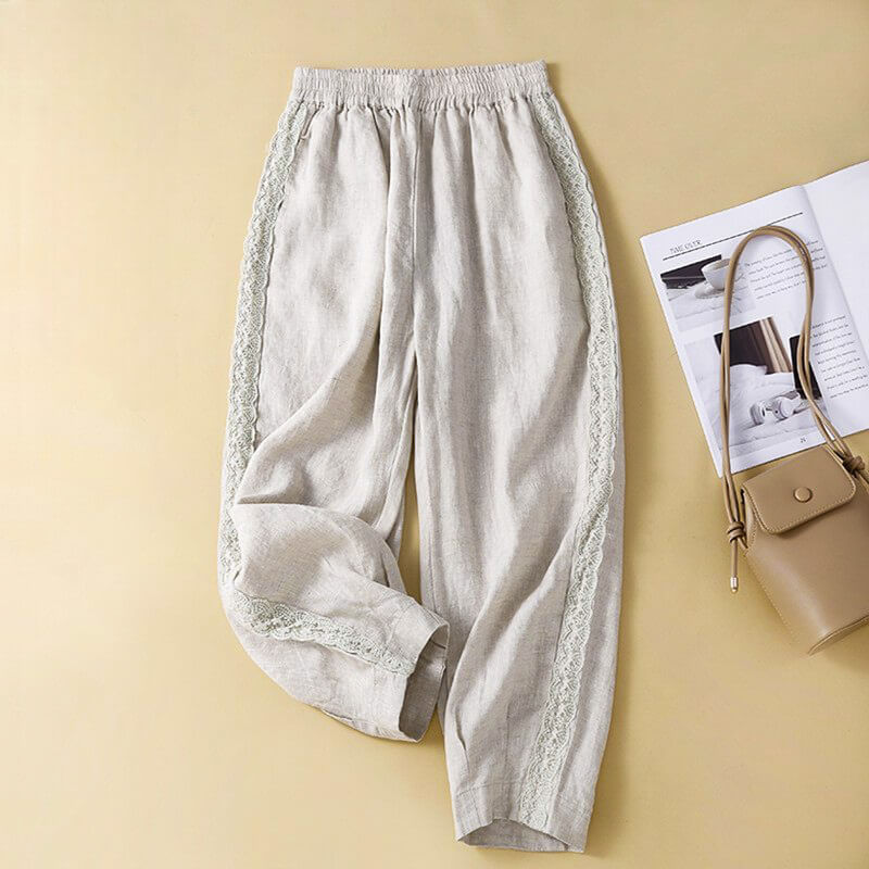 Mimi | Women’s Embroidered Cotton-Linen Pants