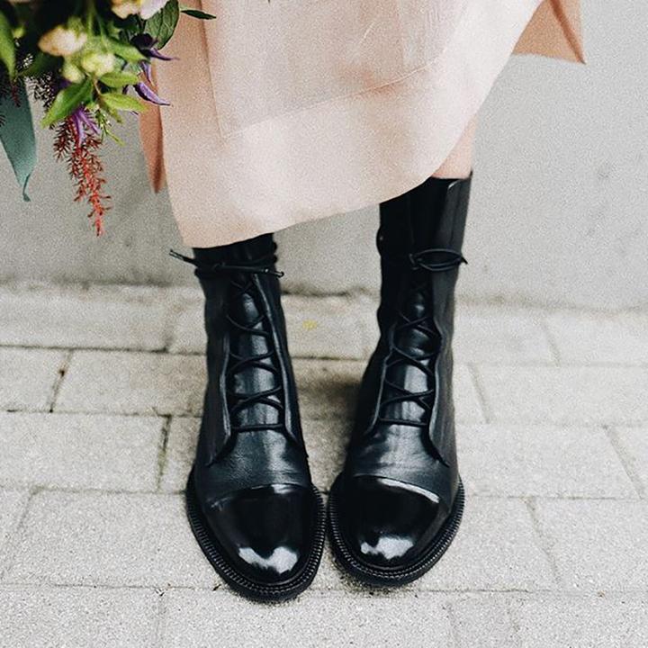 Women's Winter Fashionable Ankle Polish Boots with Lace-Up Closure