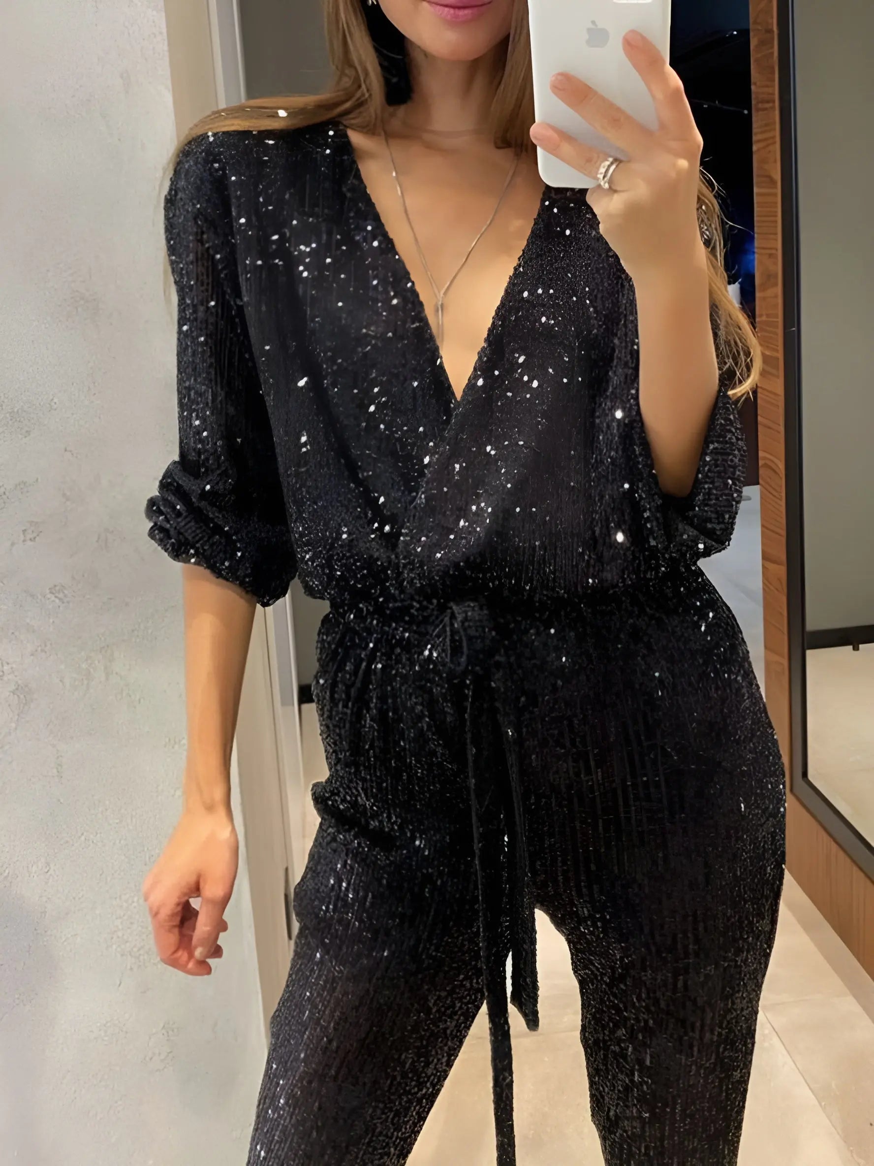 Haley | Women’s Sequined Belt Jumpsuit