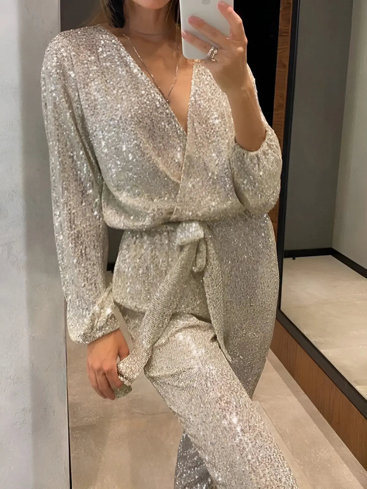 Haley | Women’s Sequined Belt Jumpsuit
