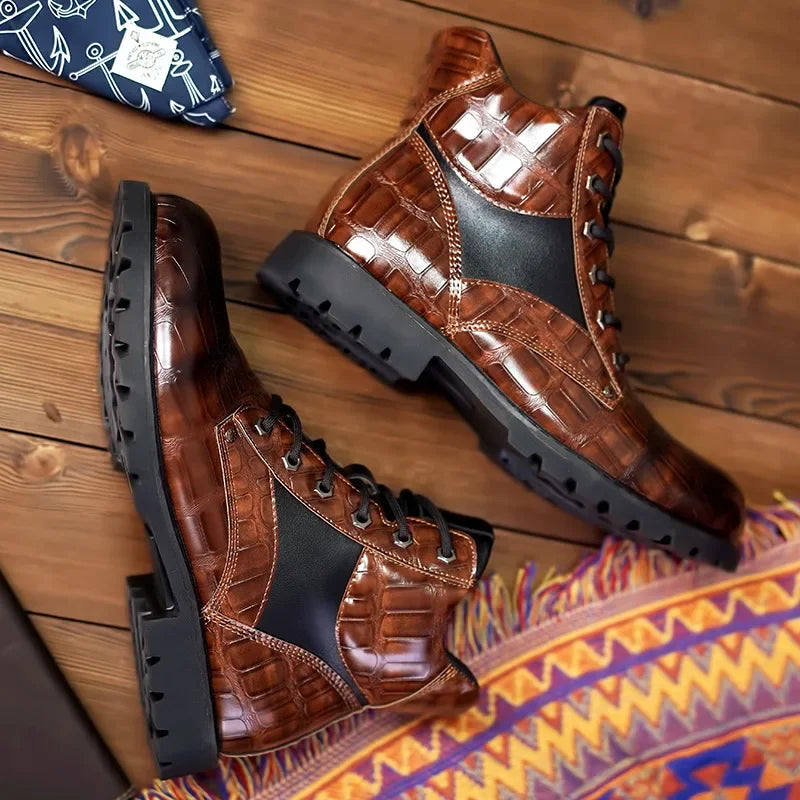 Combat Alligator Lace-up Rugged Ankle Men's Boots