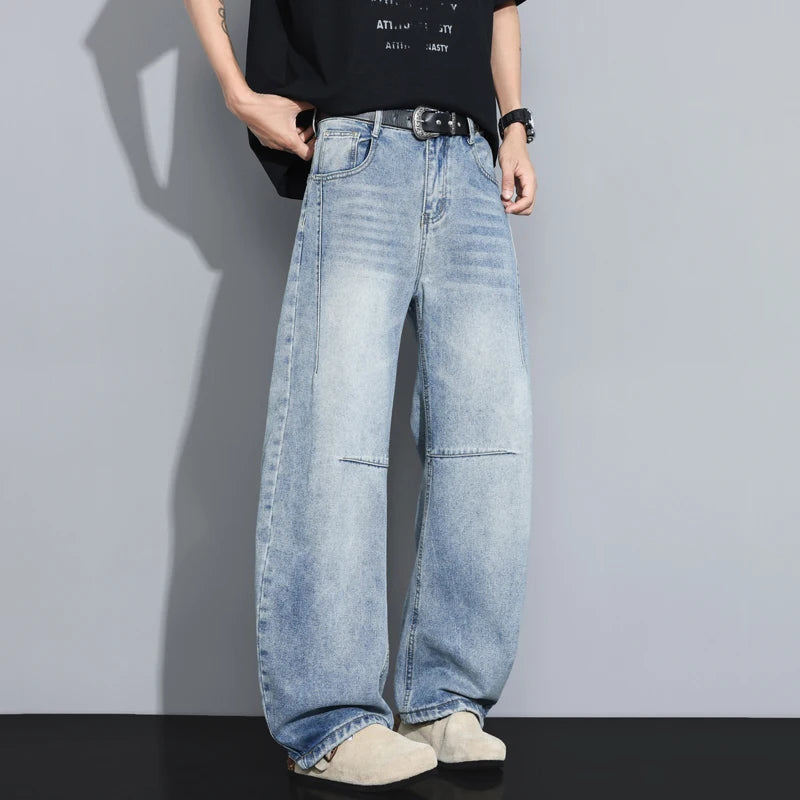 Men's Street-Style Loose Wide Baggy Jeans with Functional Pocket