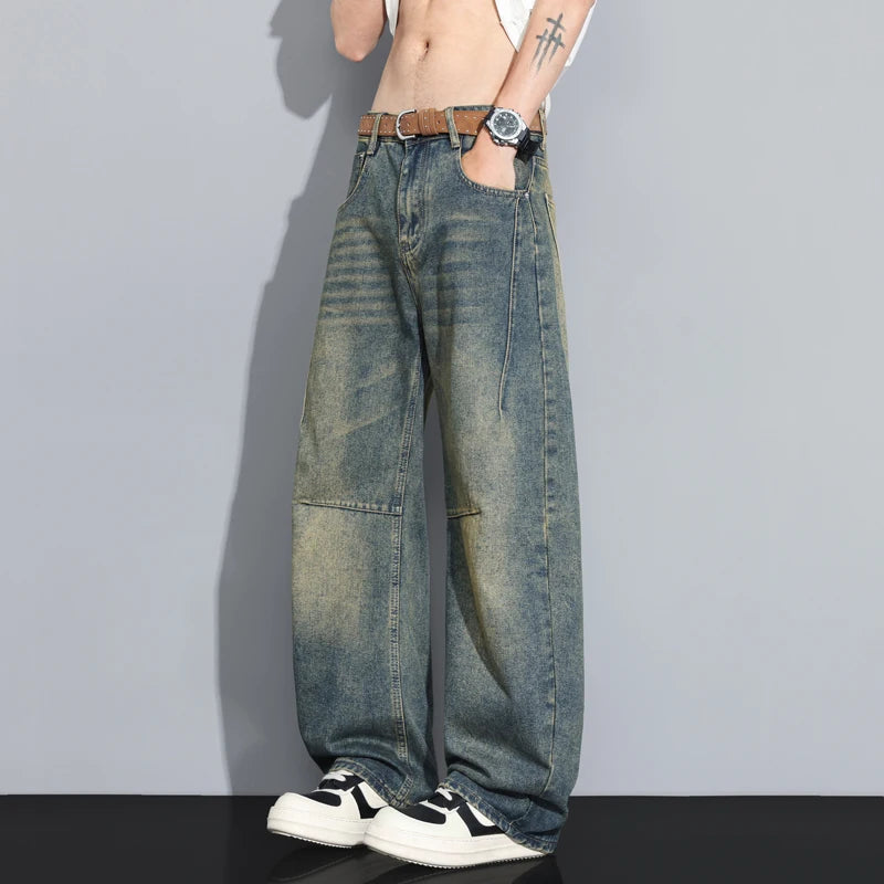 Men's Street-Style Loose Wide Baggy Jeans with Functional Pocket