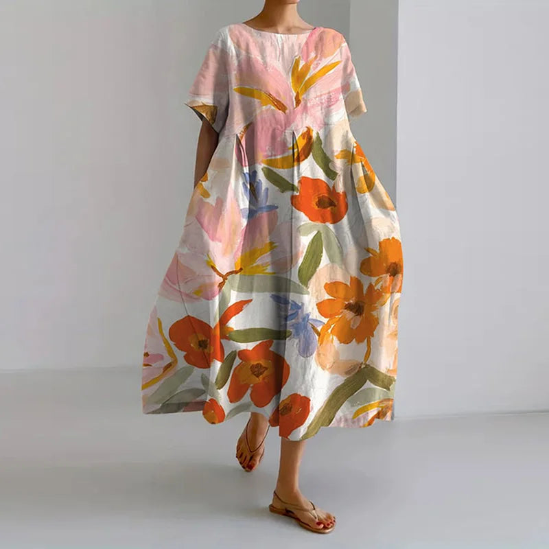Women’s Summer Dress with Flowing Multicolored Floral Style