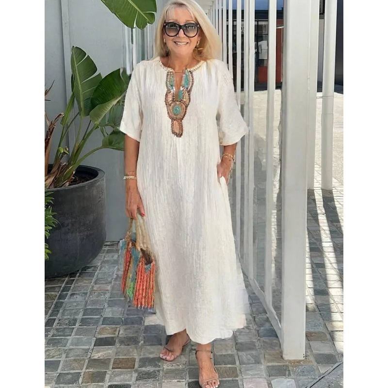 Women's Embroidered Outdoor Relaxed Maxi Dress