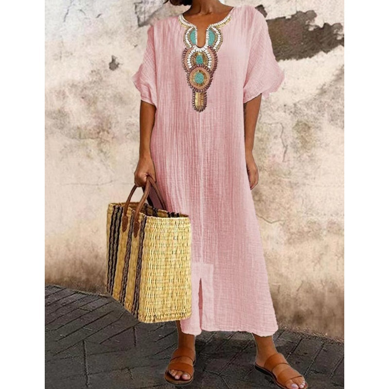 Women's Embroidered Outdoor Relaxed Maxi Dress