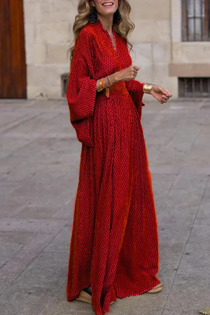 Women's Modern Allure Draped-Sleeve Maxi Dress with V-Neckline